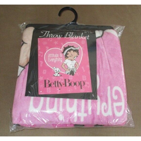 New Betty Boop Attitude Plush Fleece Throw Gift Blanket Cartoon Pudgy Heart Pink - Picture 3 of 3